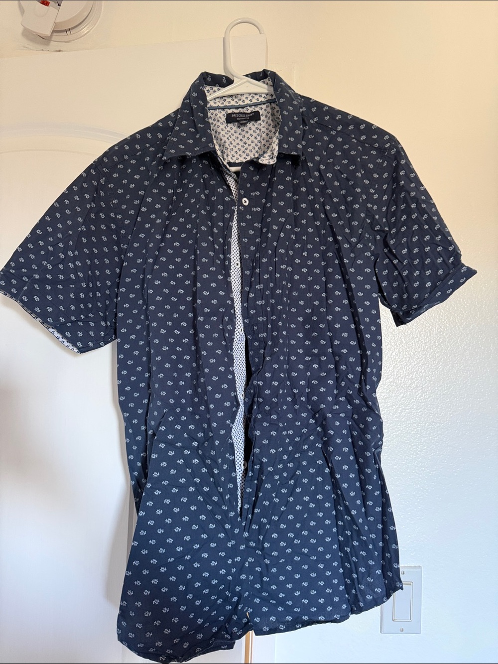 Men's Navy Mini-Print Short Sleeve Button-Down Shirt